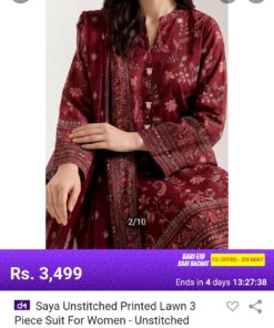 Saya Unstitched Printed Lawn 3 Piece Suit For Women